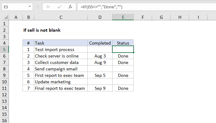 excel if statement if cell not blank